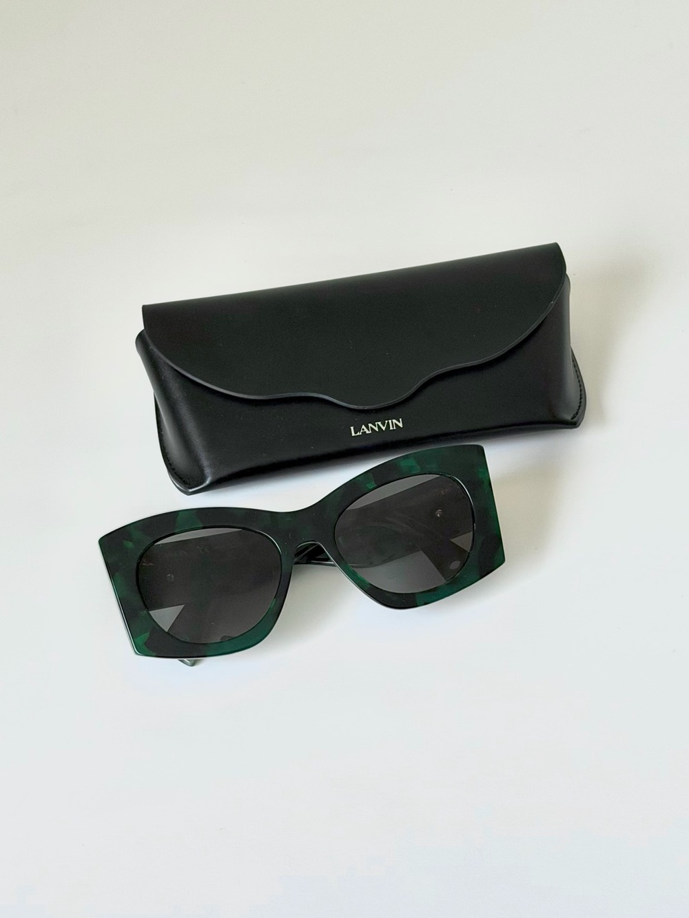 Lanvin Green Tortoise Oversized Square Sunglasses